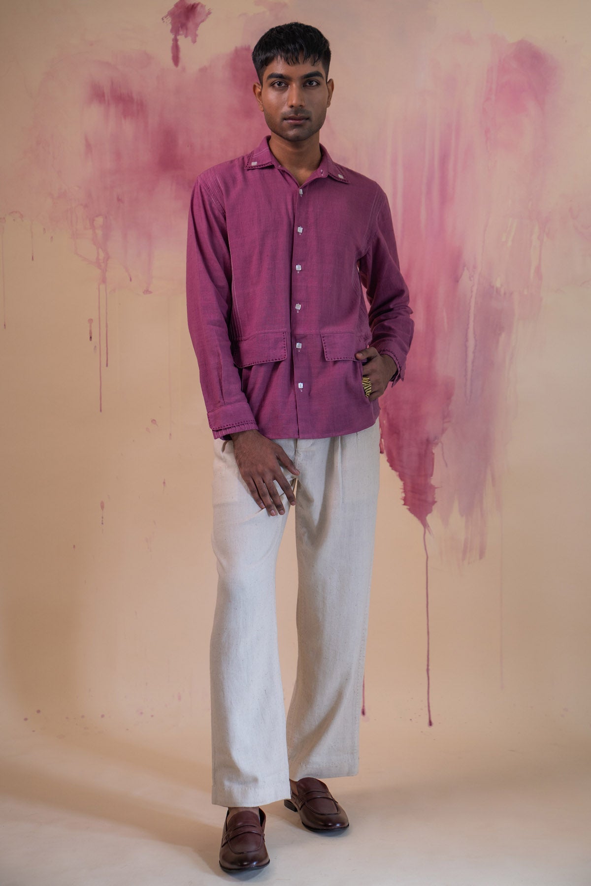 Buy Designer Plum Cotton Faux Flap Shirt By Lafaani